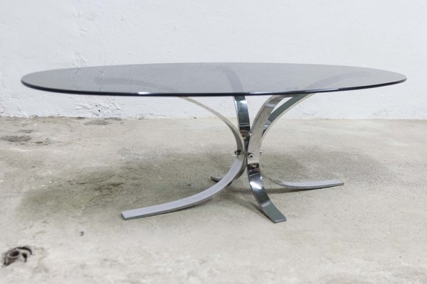 Oval glass and cheap chrome coffee table