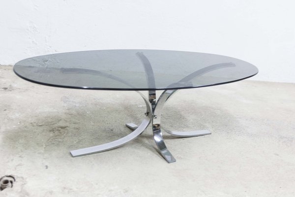 Oval glass and cheap chrome coffee table