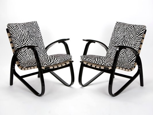 Vintage Zebra Print Armchairs By Jan Vanek 1935 Set Of 2 For
