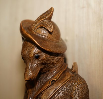 Antique Musical Black Forest Hand Carved Fox Whip Hook, 1880 for