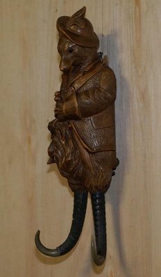 Antique Musical Black Forest Hand Carved Fox Whip Hook, 1880 for