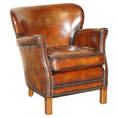 Heritage Hand Dyed Cigar Brown Leather Armchair for sale at Pamono