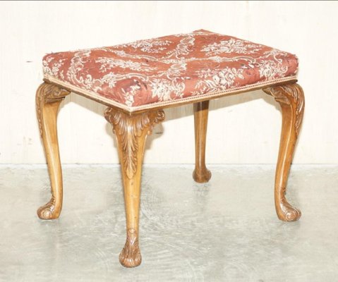 Vintage Burr Walnut Hand Carved Dressing Table and Stool Set of 2 for sale at Pamono