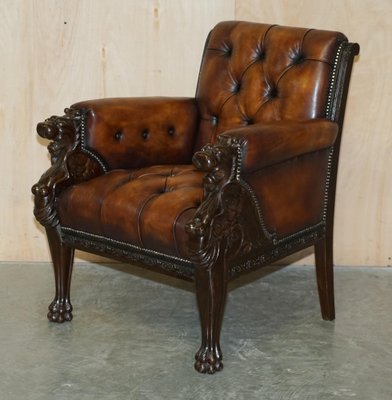 Lion Hand Carved Brown Leather