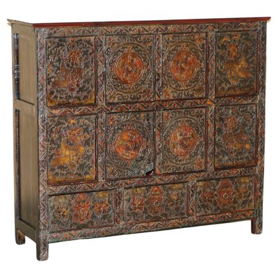 Pair of Painted Polychrome Tibetan Altar Cabinets - Late 19thC Pair of Painted Polychrome Tibetan Altar Cabinets - Late 19thC