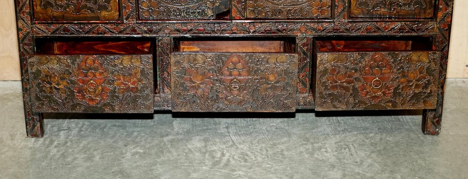 Pair of Painted Polychrome Tibetan Altar Cabinets - Late 19thC Pair of Painted Polychrome Tibetan Altar Cabinets - Late 19thC