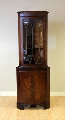 Flamed Mahogany Corner Cabinet with Glass Top Shelves from Bevan