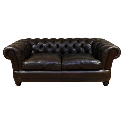 Chesterfield Two Seater Leather Sofa for sale at Pamono