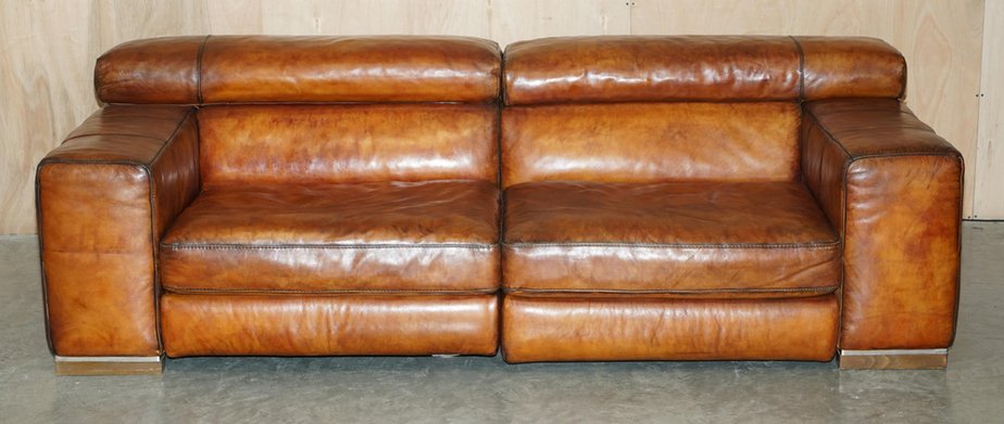 Cigar Brown Leather Sofa With Electric