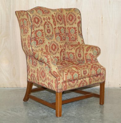 George III Wingback Armchairs with Kilim Pattern Uphosltery Set