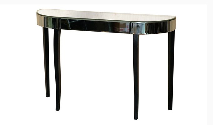 Mirrored Single Drawer Demi Lune Console Table