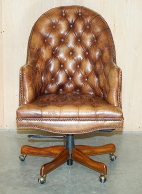 Vintage Aged Brown Leather Chesterfield Captains Swivel Office