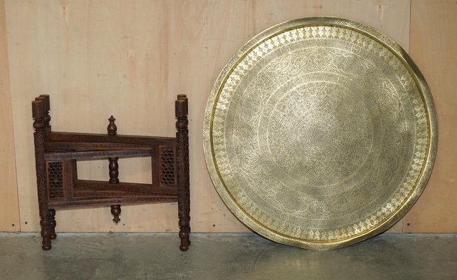 Large Vintage Moroccan Hand Carved Folding Tray Table from Liberty