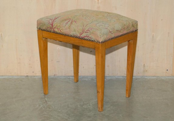Biedermeier Swedish Walnut Dressing Table Stool with Embroidered
