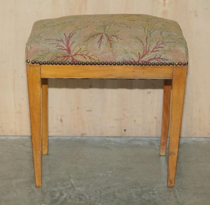 Biedermeier Swedish Walnut Dressing Table Stool with Embroidered