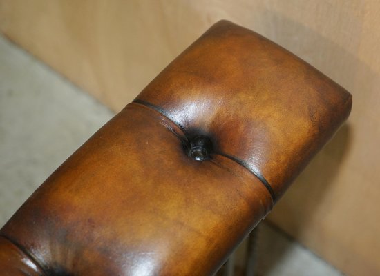 Garde-cendre Chesterfield Cuir Marron – Très Grande Taille 213 Cm, Vintage Années 1920