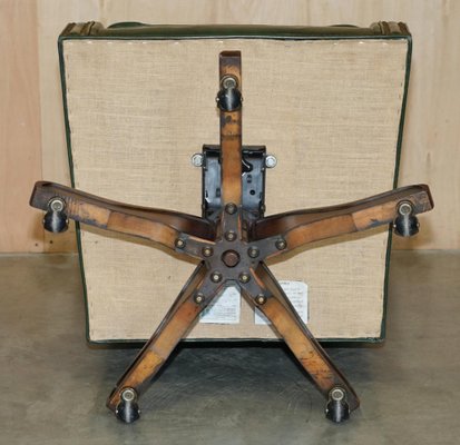 Vintage Heritage Green Leather Captains Wingback Swivel Directors