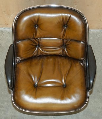 Vintage Brown Leather Office Chairs attributed to Charles for