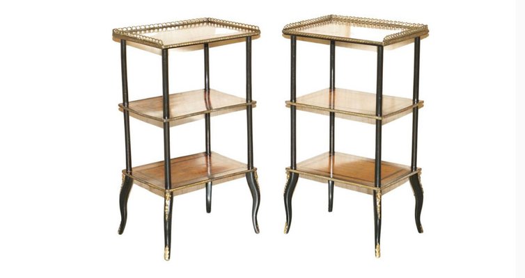 Victorian Ebonised Amboyna Wood Etageres Side Wine Tables Set of