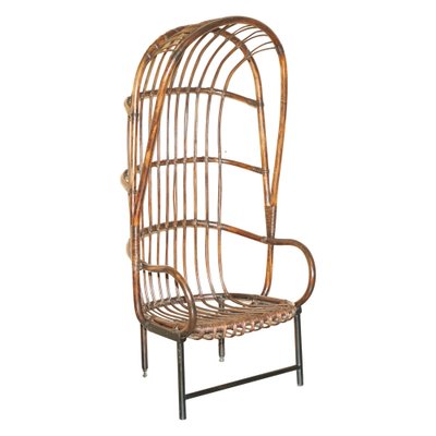 French Bamboo Steel Base Porters Wingback Armchair for sale at Pamono