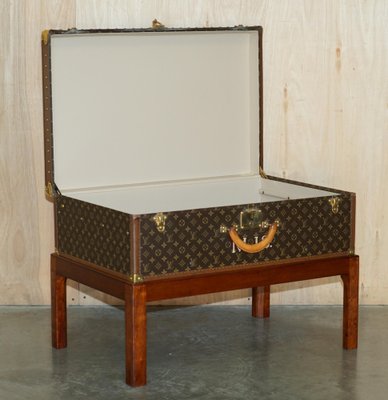 Vintage Brown Leather Suitcase Trunk Coffee Table attributed to