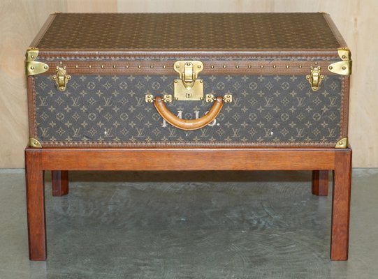 Vintage Brown Leather Suitcase Trunk Coffee Table attributed to
