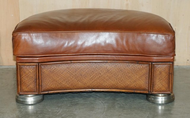 Thomasville Safari Leather Woven Armchair Footstool Ottoman