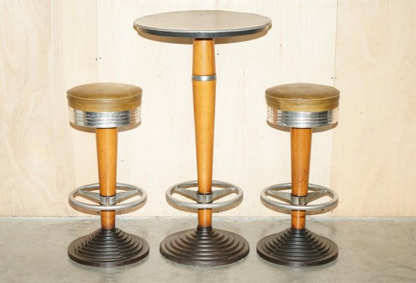 Antique Art Deco High Bar Table Stools Set of 3 for sale at Pamono
