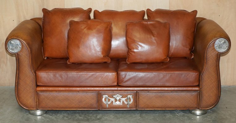 Brown Leather Woven Sofas