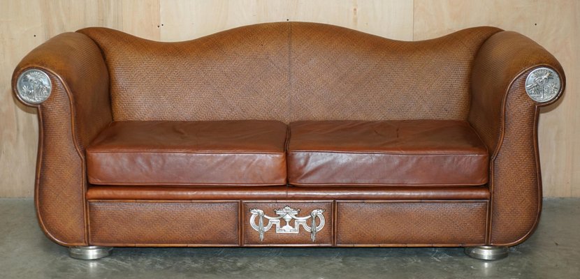 Brown Leather Woven Sofas
