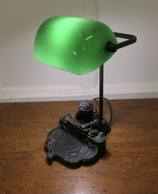 Green Glass Bankers Desk Lamp, 1960s for sale at Pamono