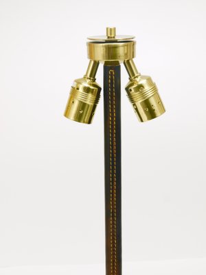 Mid-Century Brass & Leather Table Lamps attributed to J. T. Mid-Century Brass & Leather Table Lamps attributed to J. T.