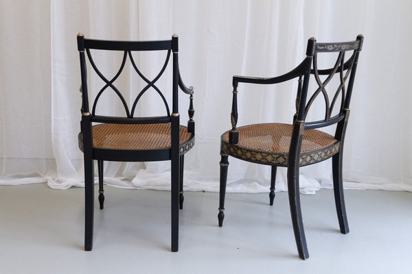 Regency Style Ebonized Cane Armchairs Set of 2 for sale at Pamono