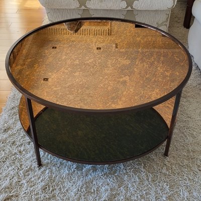 Vintage Coffee Table with Metal Structure and Edged Crystals for