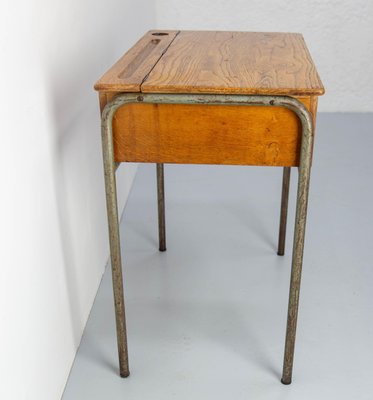 Mid 20th Century Student Oak & Iron Writing Table Slant Top Desk