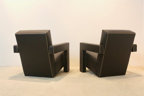 Set of Chocolate Brown Leather Utrecht Lounge Chairs by Gerrit