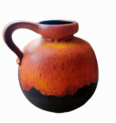 Fat Lava German Jug with Colored and Glazed Ceramic Handle for