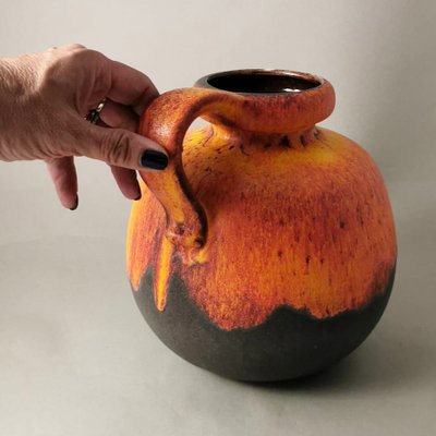 Fat Lava German Jug with Colored and Glazed Ceramic Handle for