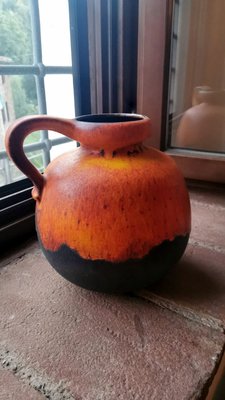 Fat Lava German Jug with Colored and Glazed Ceramic Handle for