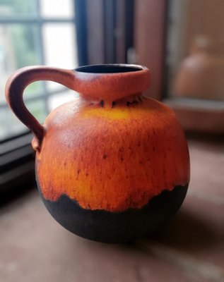 Fat Lava German Jug with Colored and Glazed Ceramic Handle for
