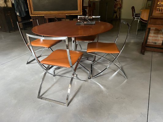 Vintage Modern Wood Chrome Kitchen Table And Director Chairs