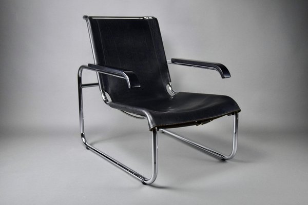 Early Edition B35 Black and Chrome Lounge Chair by Marcel Breuer for  Thonet, 1970s