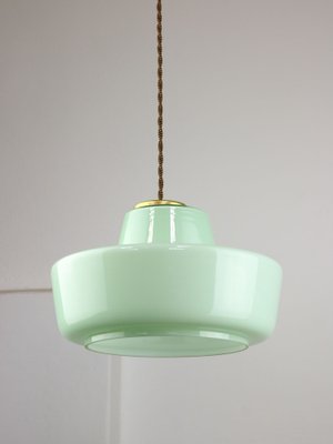 Mid-Century Italian Green Glass and Brass Pendant Lamp