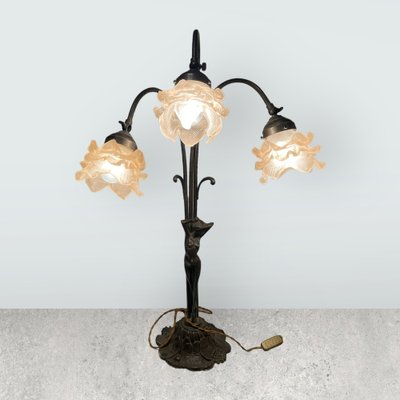 Large Murano Flower Bronze Table Lamp, 1950s for sale at Pamono