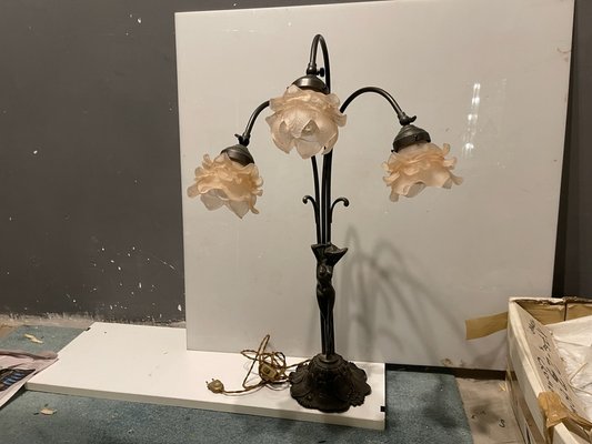 Large Murano Flower Bronze Table Lamp, 1950s for sale at Pamono