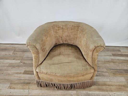 Padded Lounge Chair with Wooden Feet Italy 1950s for sale at Pamono