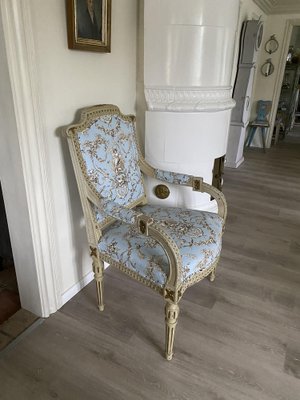 Fauteuil avec Tissu Toile de Jouy, 1890s en vente sur Pamono