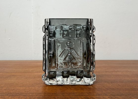 Mid-Century Swedish Brutalist Bubble Glass Block Vase by