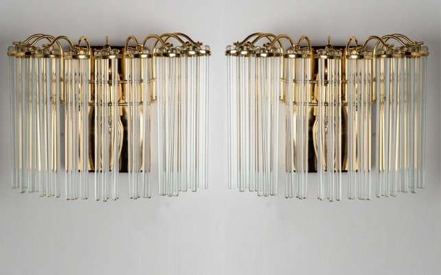 Hanging Rod Glass and Brass Wall Sconce in the style of Sciolari