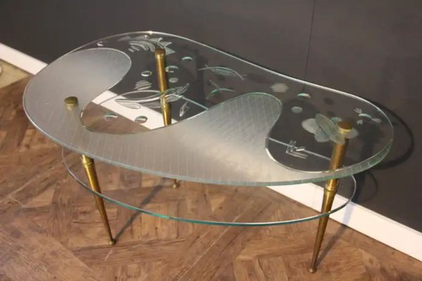 Tavolino da caffè Mid-Century in vetro trasparente, anni '50 in